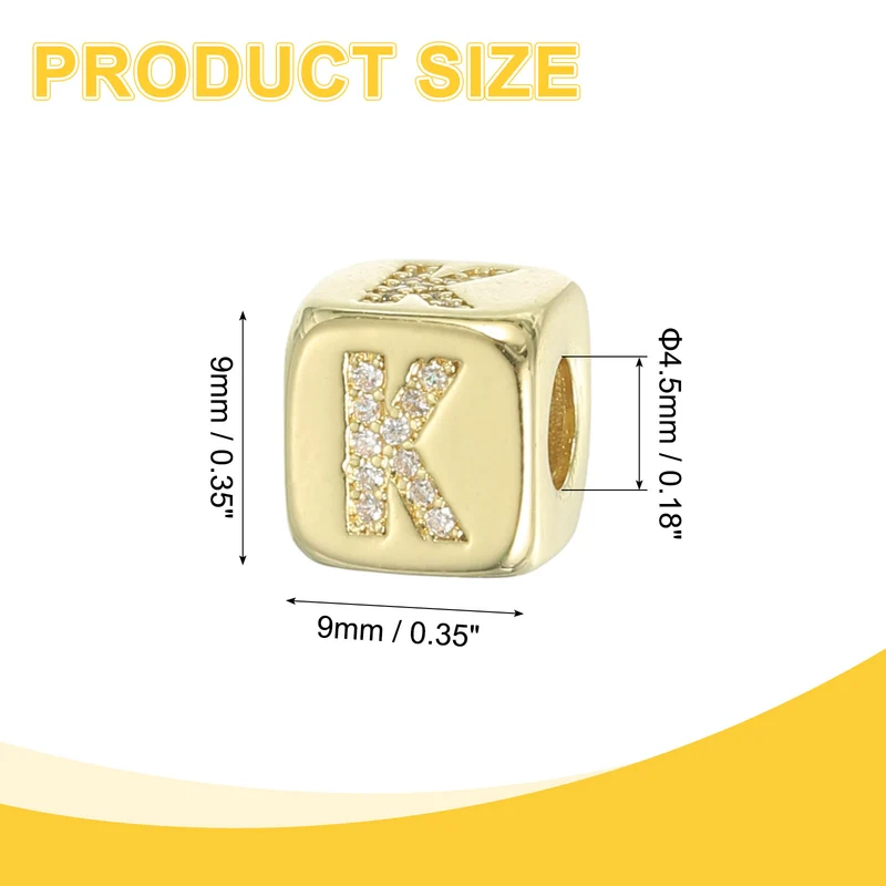 Rhinestone Letters Cube Beads, 26 Letters Dice Charm Alphabet K