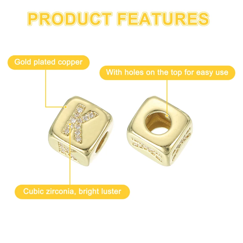 Rhinestone Letters Cube Beads, 26 Letters Dice Charm Alphabet K
