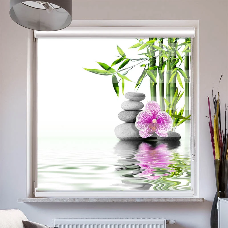 Doppelrollo mit Kassette "Bambus Orchidee Zen Stones"