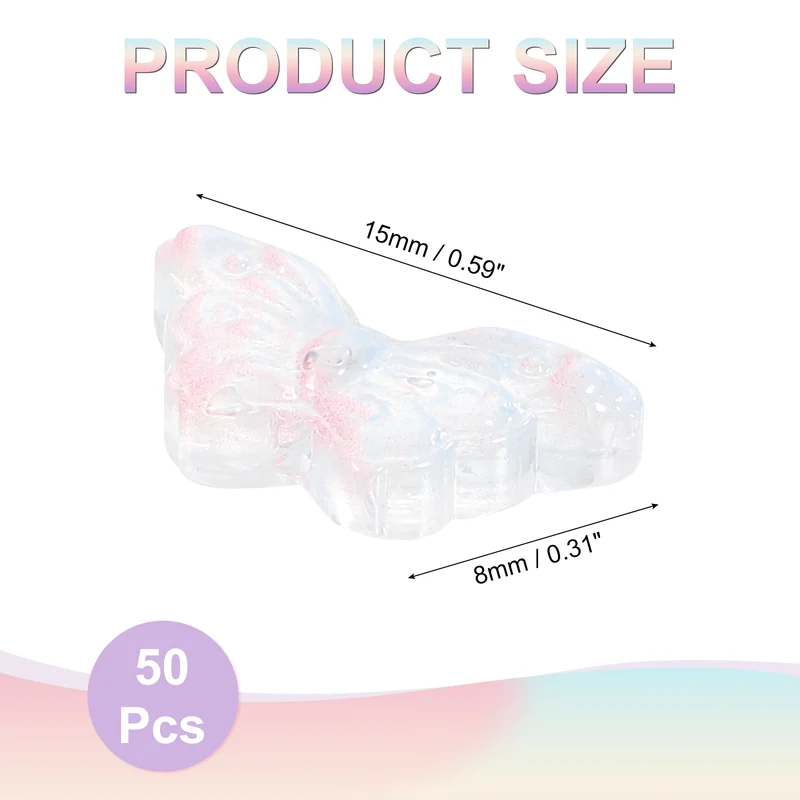 50Pcs Crystal Butterfly Beads, 8x15mm Transparent Loose Bead, Cloud Color