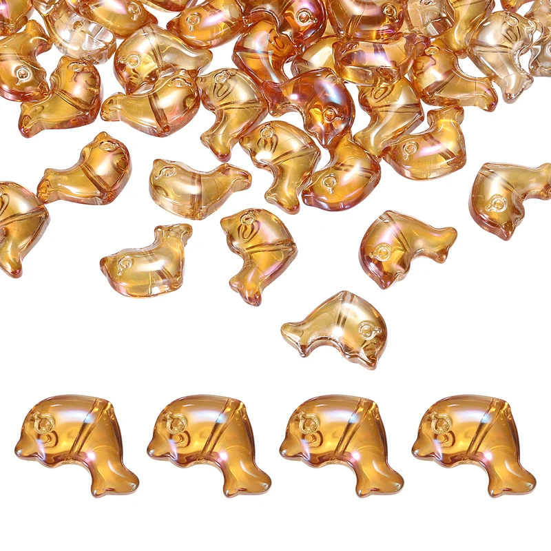 120Pcs Glass Dolphin Beads, Sea Dolphin Glass Bead, Clear Gold