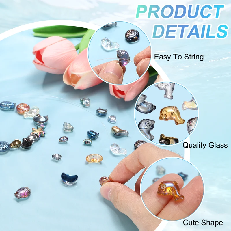 120Pcs Glass Dolphin Beads, Sea Dolphin Glass Bead, Clear Gold