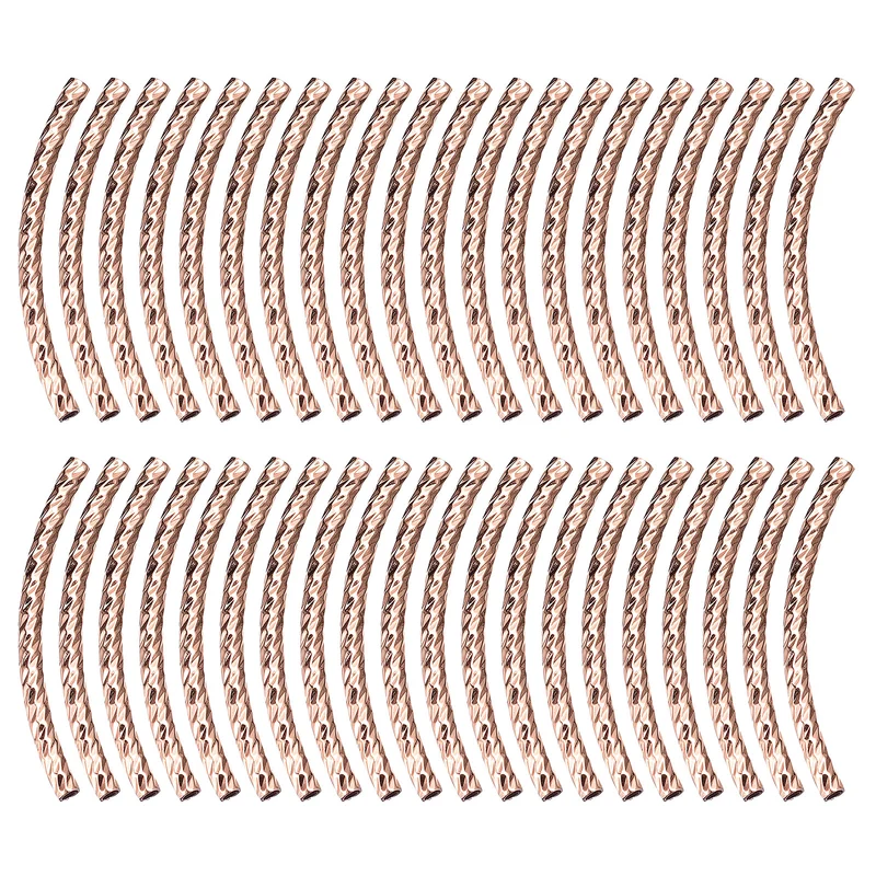 40Pcs Brass Curved Tube Beads, 1.5x30mm, Rose Gold