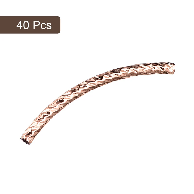 40Pcs Brass Curved Tube Beads, 1.5x30mm, Rose Gold