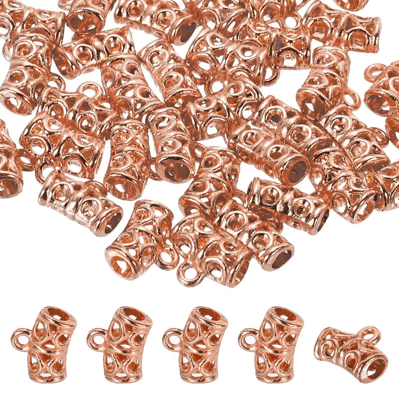 Spacer Bail Bead, 80 Pcs Spacer Beads Charms Holder Bracelet Tube Beads Hanger for Necklace Jewelry DIY Making, Rose Gold