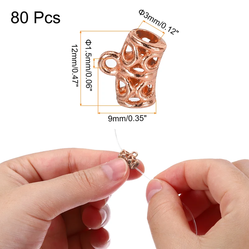 Spacer Bail Bead, 80 Pcs Spacer Beads Charms Holder Bracelet Tube Beads Hanger for Necklace Jewelry DIY Making, Rose Gold
