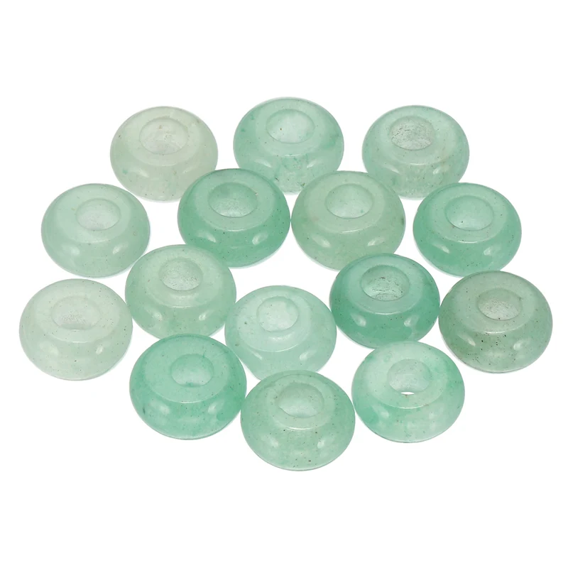 15 Pcs Natural Gemstone Beads, Large Hole Rondelle Beads Loose European Crystal Beads Pack for Jewelry Bracelet DIY Craft, 14 x 8 MM, Fade Green