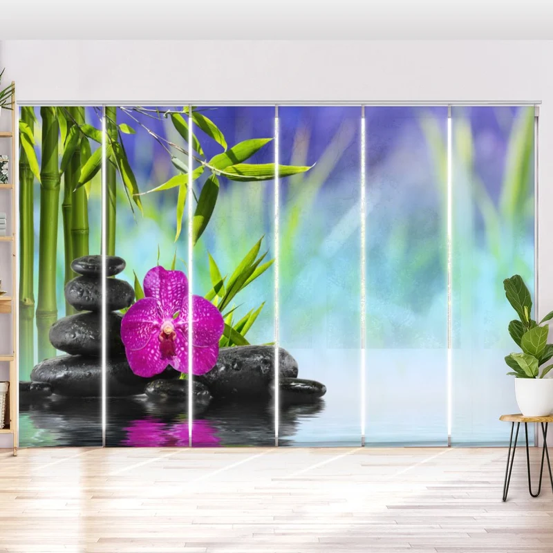 Schiebegardine Motiv "Spa Orchidee Steine"