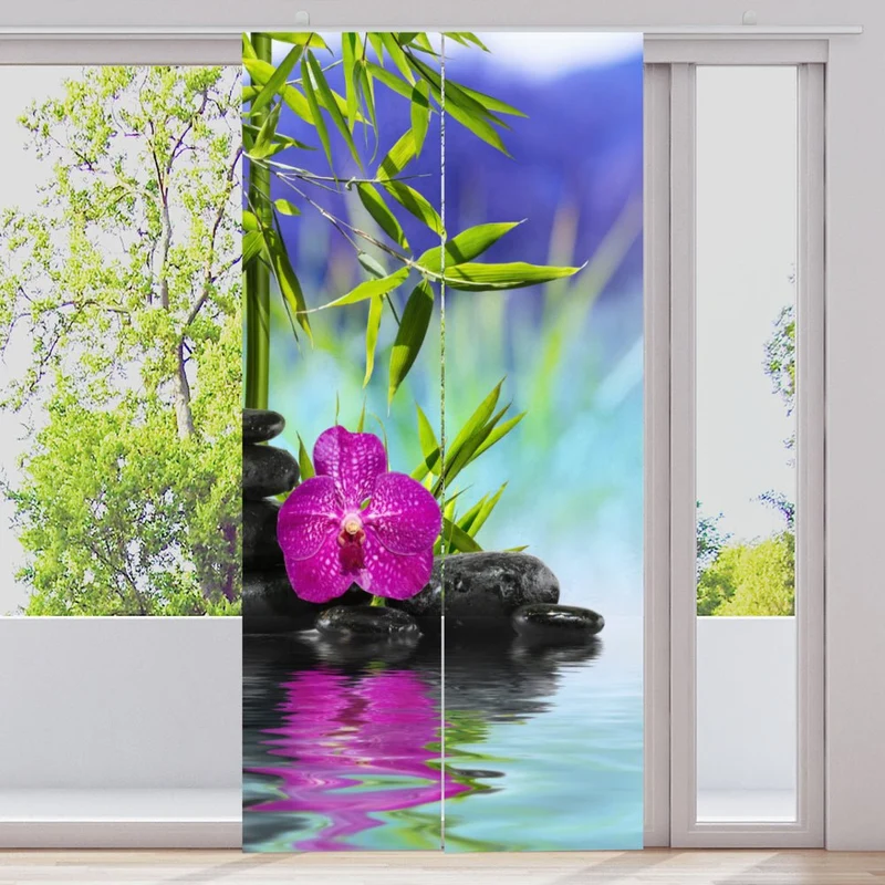Schiebegardine Motiv "Spa Orchidee Steine"
