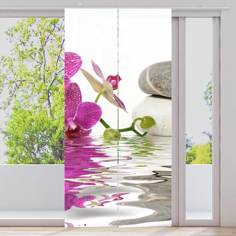 Schiebegardine Motiv "Wasser Orchidee Steine"