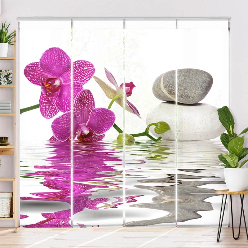 Schiebegardine Motiv "Wasser Orchidee Steine"