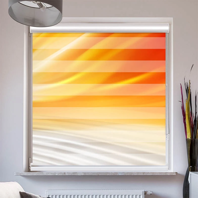 Doppelrollo mit Kassette "Wellen Orange Grau"