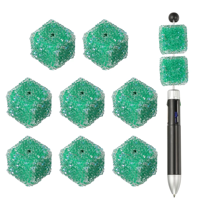 8 Pcs Square Rhinestone Beads for Pens, 17mm Sugar Beads for DIY, Green