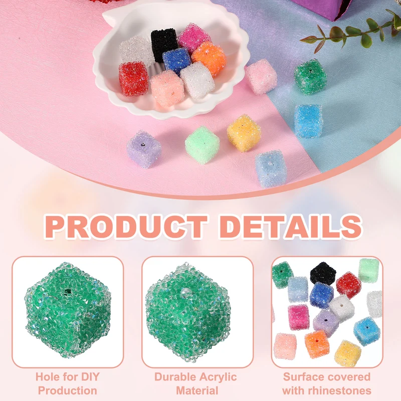 8 Pcs Square Rhinestone Beads for Pens, 17mm Sugar Beads for DIY, Green