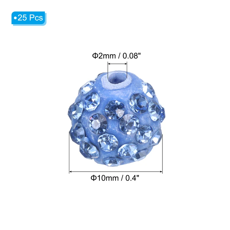 25Pcs 10mm Rhinestone Clay Beads Crystal Disco Bead for DIY Light Blue