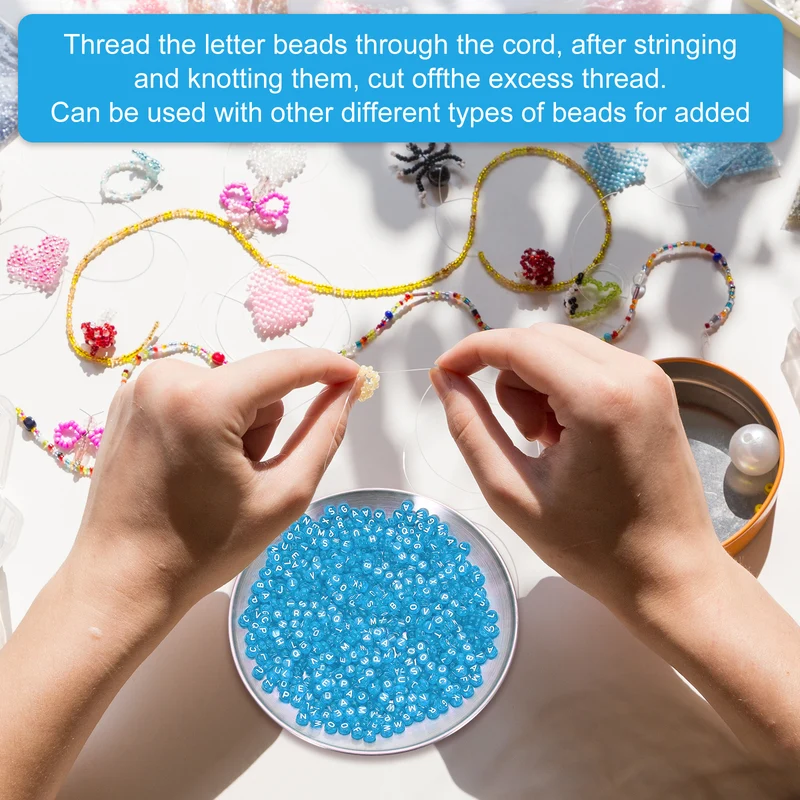 1000 Pcs Letter Beads, 4x7mm Acrylic Alphabet Beads Friendship Bracelet DIY Kit for Bracelets Jewelry Making Supplies, Light Blue