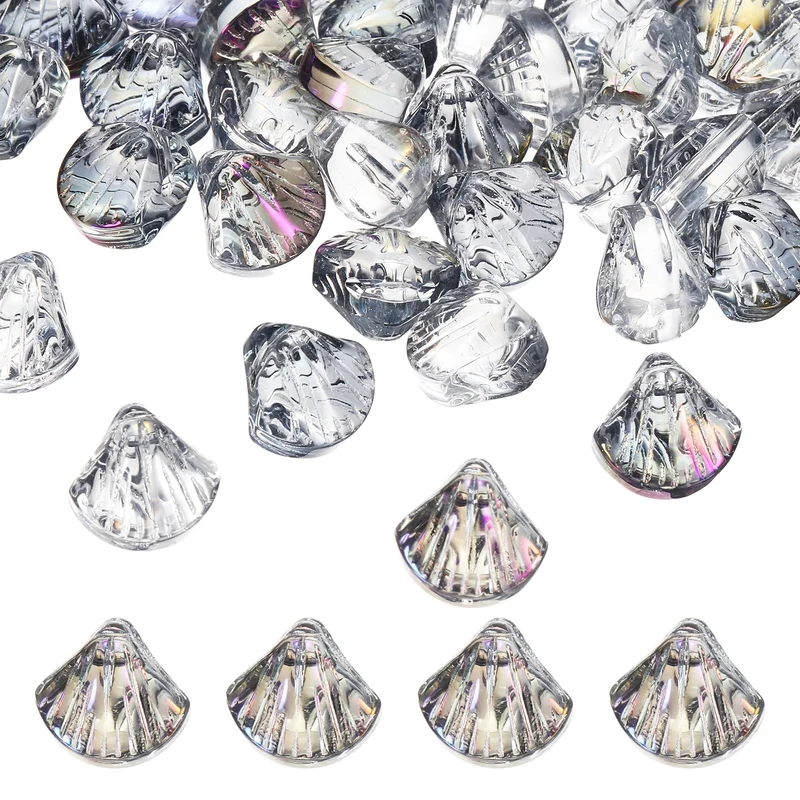 120Pcs Shell Glass Beads, Electroplate Glass Shell Bead Charm, Clear Purple