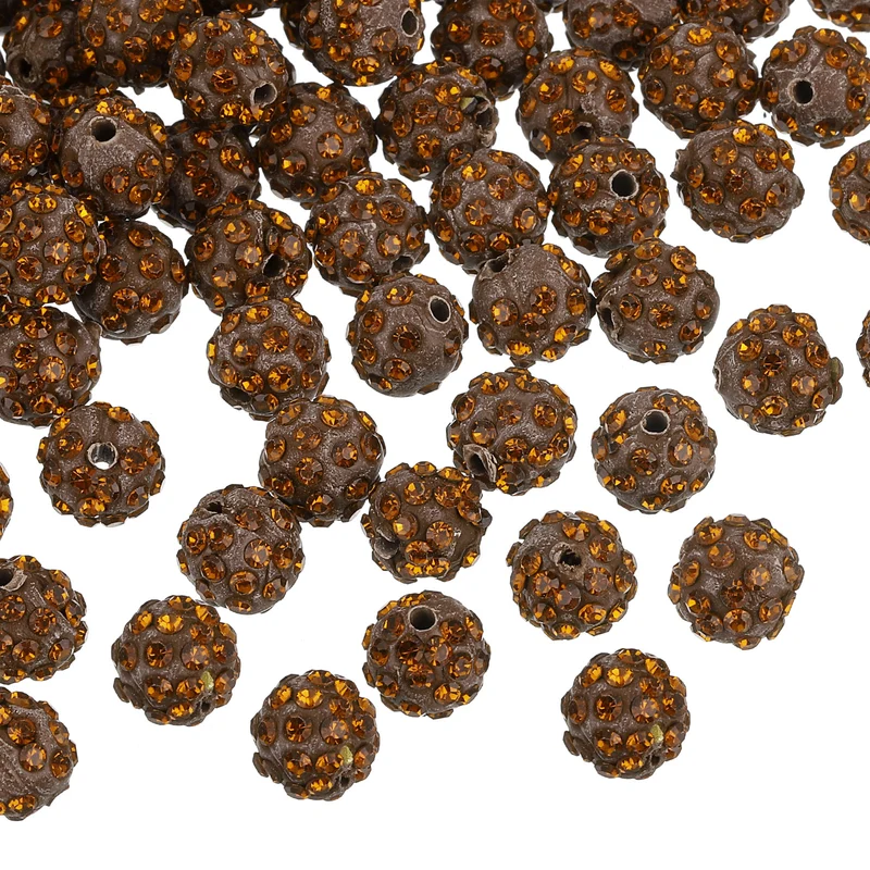 100Pcs 8mm Rhinestone Clay Beads, Polymer Clay Crystal Bead (Tea Brown)