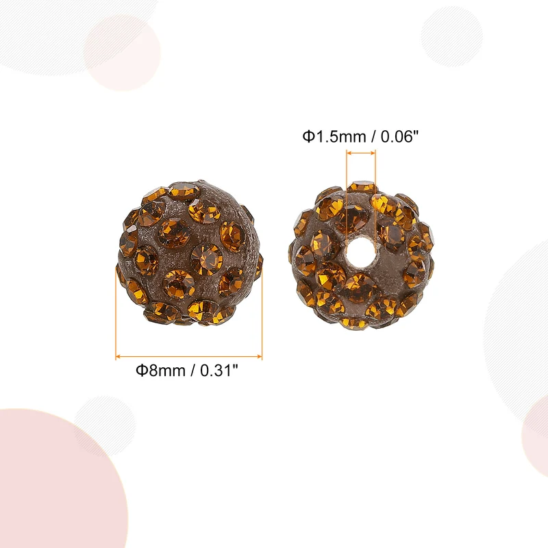 100Pcs 8mm Rhinestone Clay Beads, Polymer Clay Crystal Bead (Tea Brown)