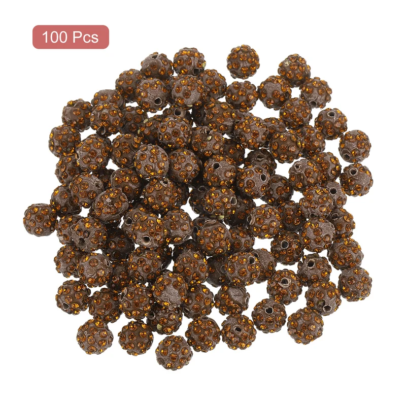 100Pcs 8mm Rhinestone Clay Beads, Polymer Clay Crystal Bead (Tea Brown)