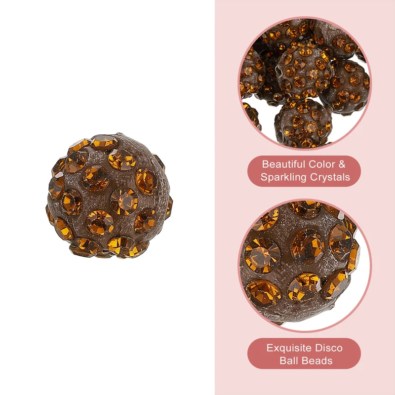 100Pcs 8mm Rhinestone Clay Beads, Polymer Clay Crystal Bead (Tea Brown)