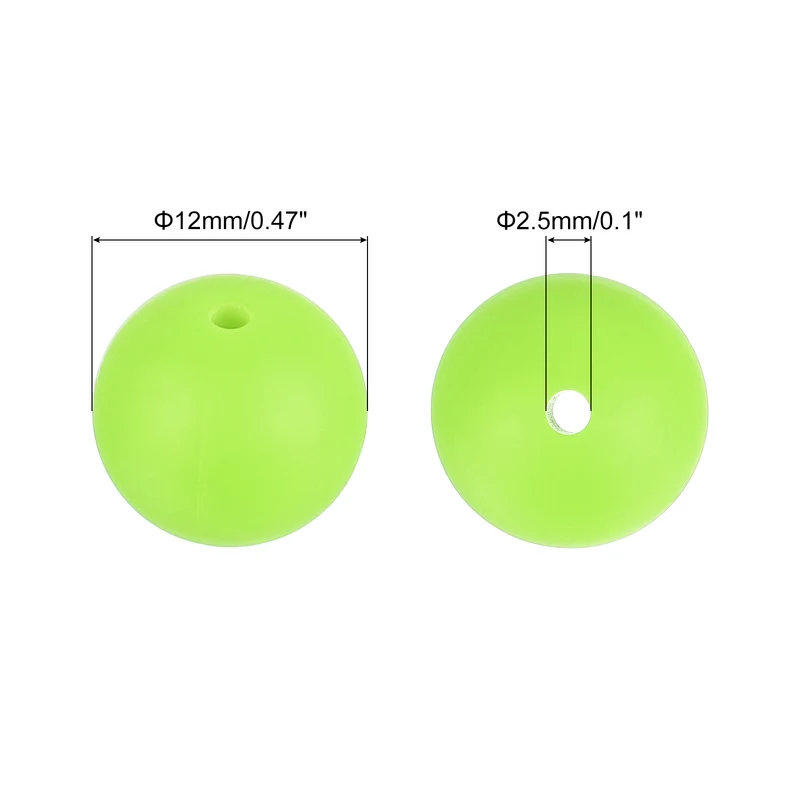 50Pcs 12mm Silicone Beads, Round Loose Rubber Bead for DIY (Fluorescent Green)
