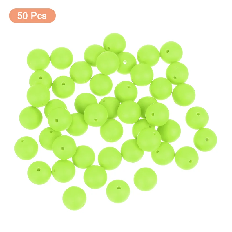 50Pcs 12mm Silicone Beads, Round Loose Rubber Bead for DIY (Fluorescent Green)
