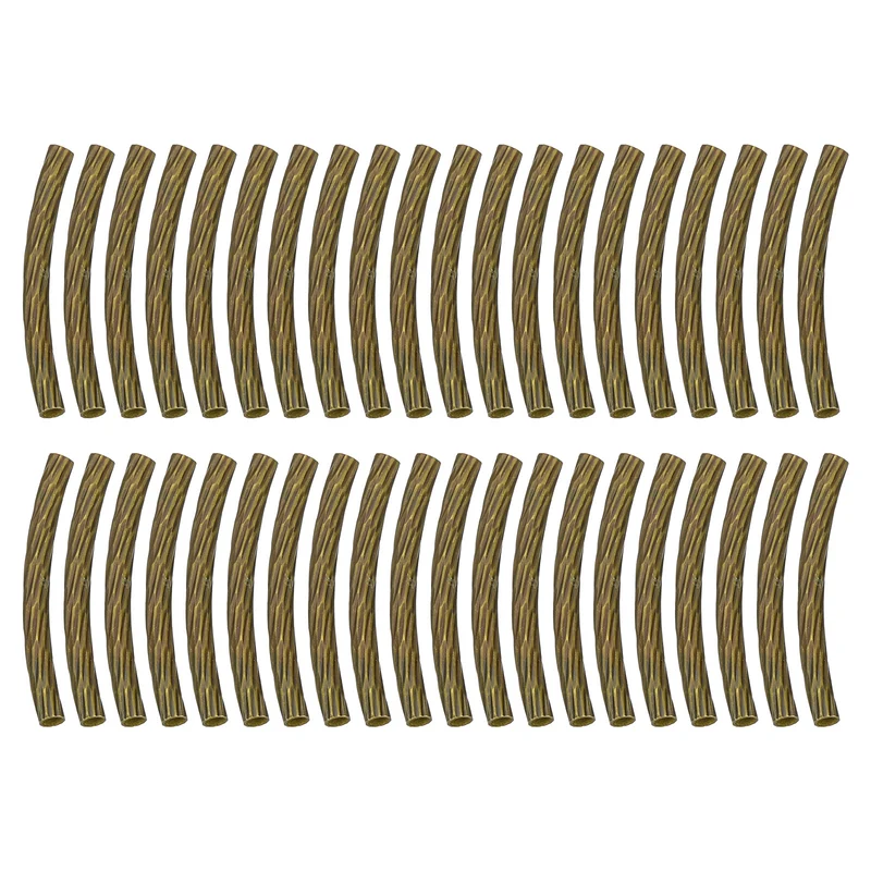 40Pcs Brass Curved Noodles Tube Beads, 2x20mm Texture Plating Spacer Bead for DIY Jewelry Making Crafts, Bronze