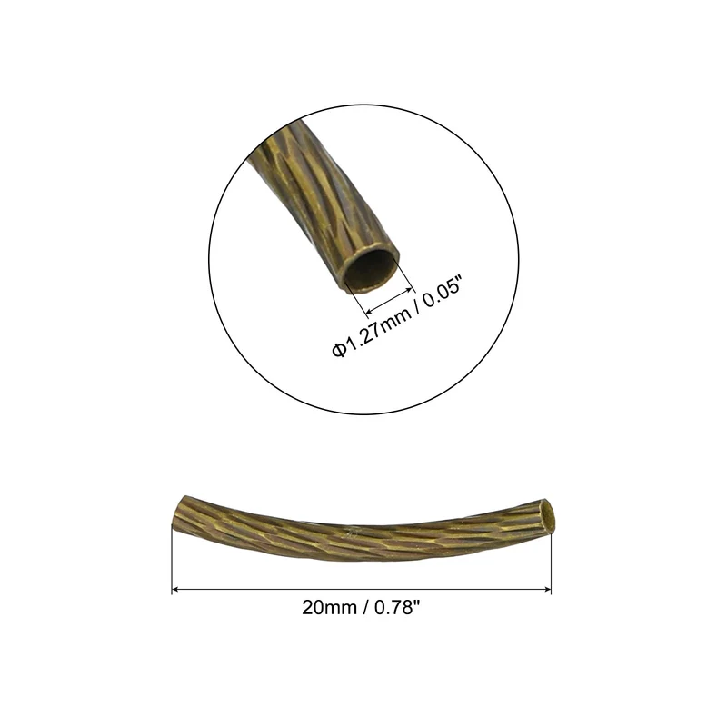 40Pcs Brass Curved Noodles Tube Beads, 2x20mm Texture Plating Spacer Bead for DIY Jewelry Making Crafts, Bronze