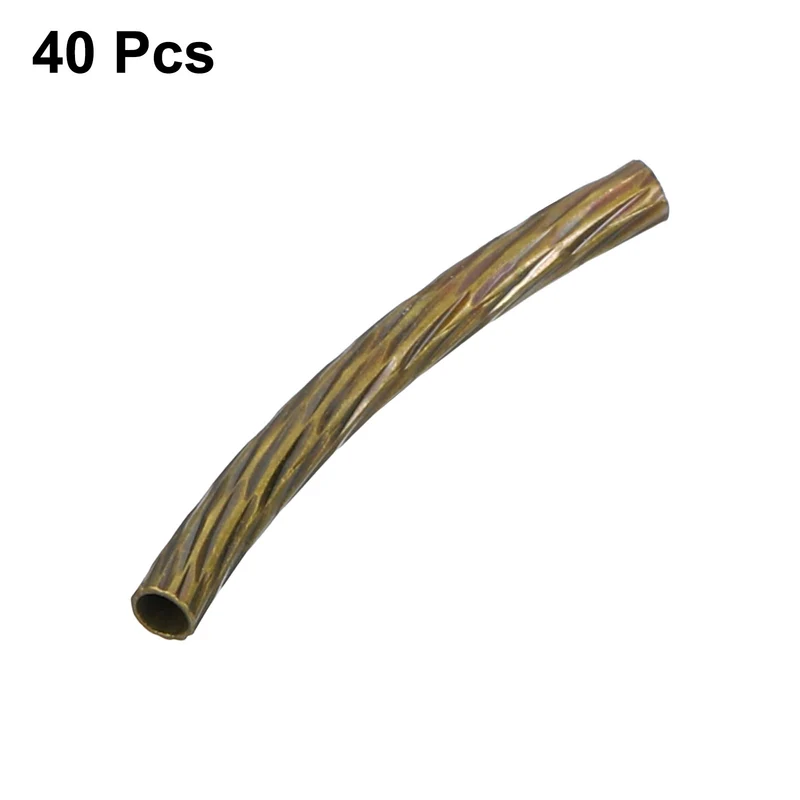 40Pcs Brass Curved Noodles Tube Beads, 2x20mm Texture Plating Spacer Bead for DIY Jewelry Making Crafts, Bronze