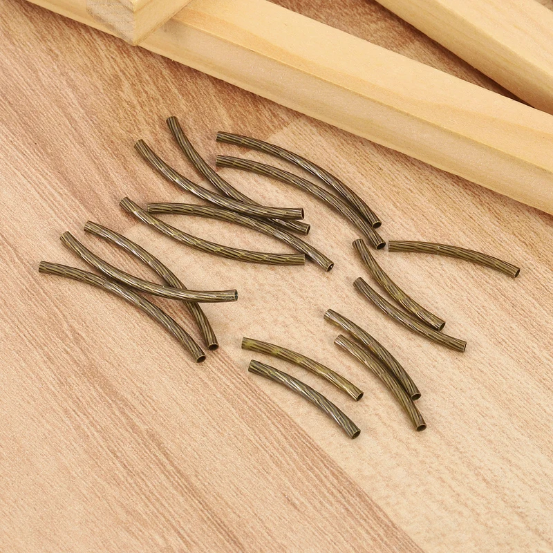 40Pcs Brass Curved Noodles Tube Beads, 2x20mm Texture Plating Spacer Bead for DIY Jewelry Making Crafts, Bronze