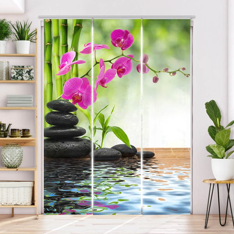 Schiebegardine Motiv "Schwarze Steine Orchidee"