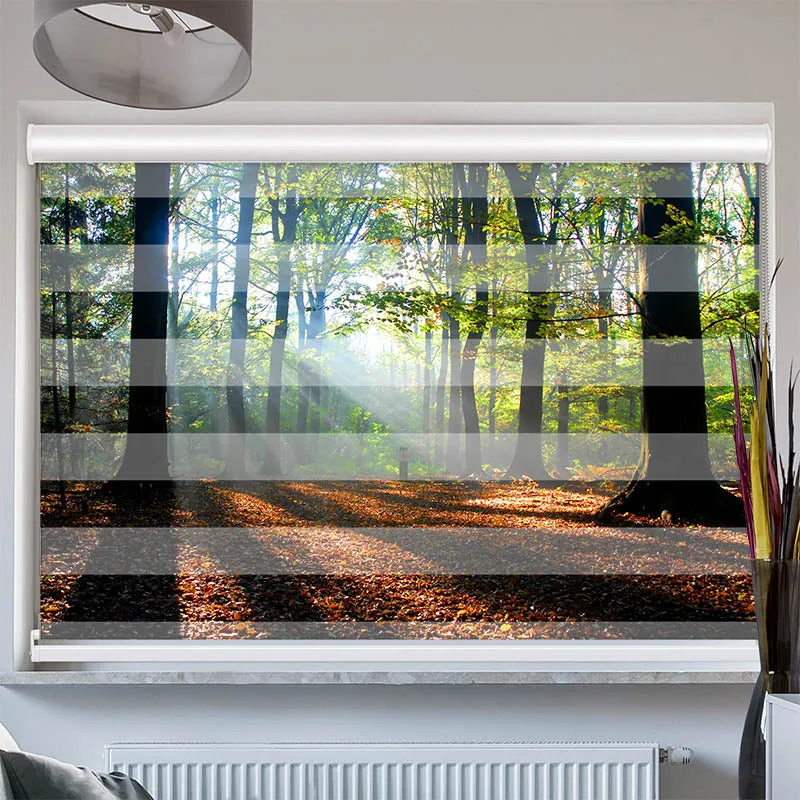 Doppelrollo mit Kassette "Wald Laub Sonne"