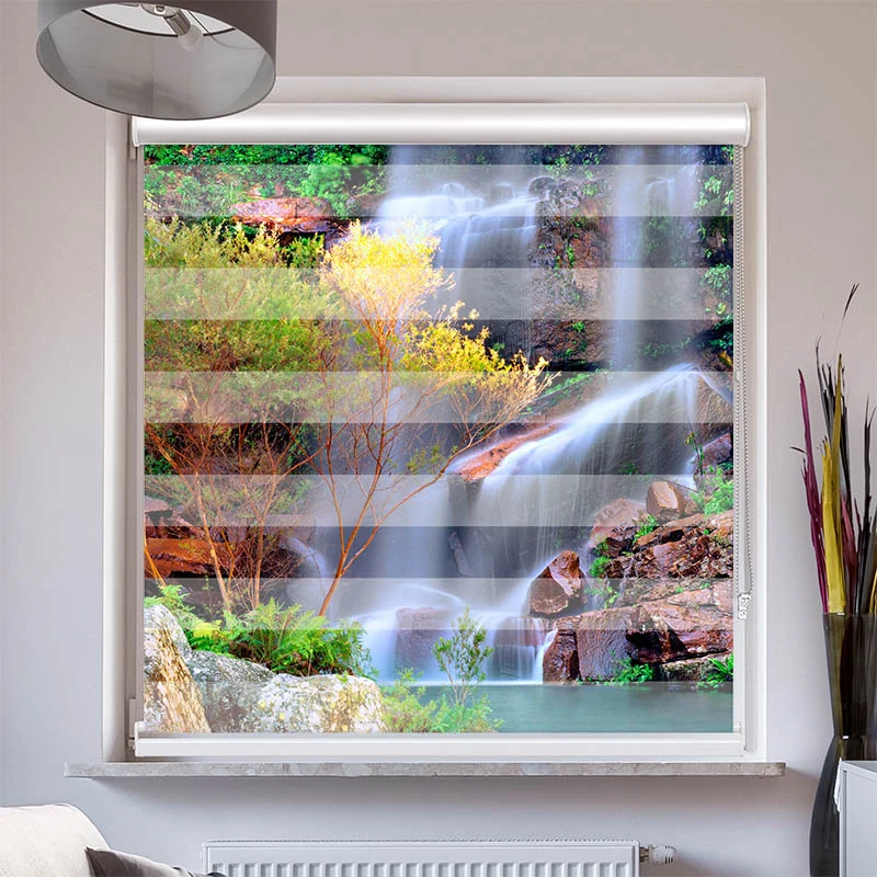 Doppelrollo mit Kassette "Wasserfall im Wald"
