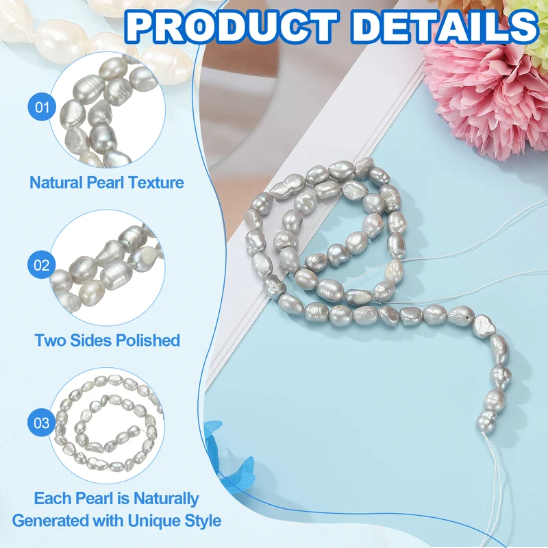 Freshwater Pearl Beads, 6-7mm Straight Hole Pearl String, Dark Gray