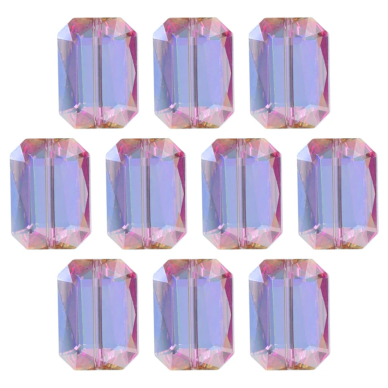 10Pcs Rectangle Crystal Glass Beads, Faceted Glass Beads, Rose Red Green