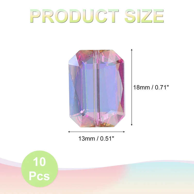 10Pcs Rectangle Crystal Glass Beads, Faceted Glass Beads, Rose Red Green