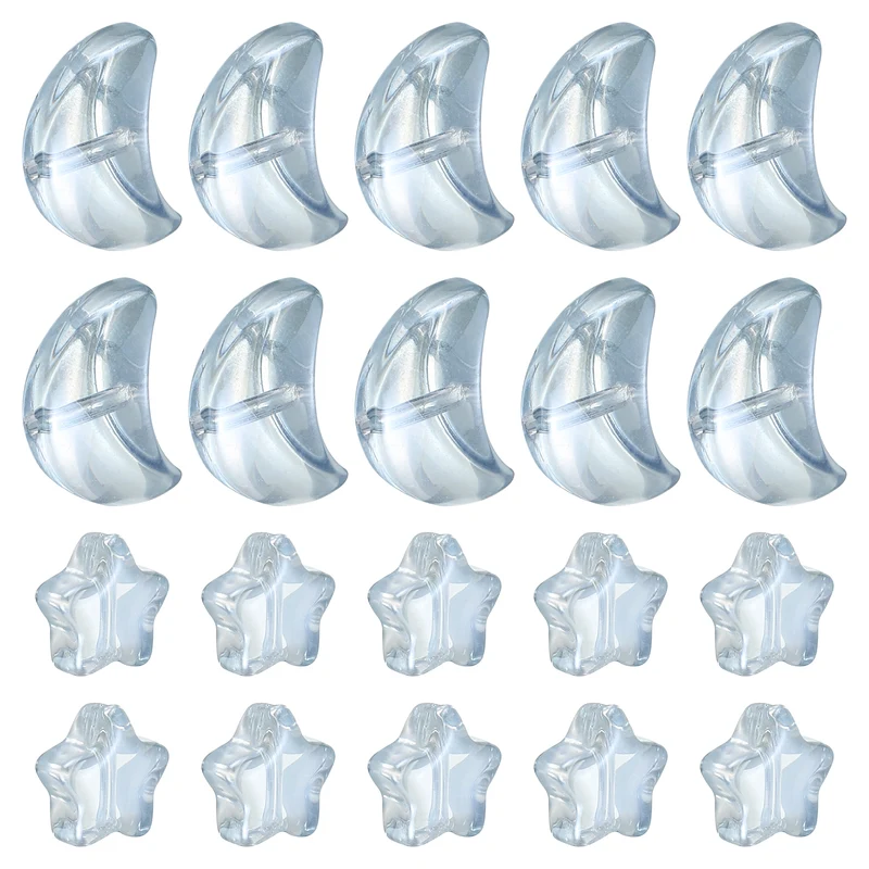 60Pcs Star Moon Shaped Beads, 2 Style Acrylic Spacer Beads Light Blue Grey