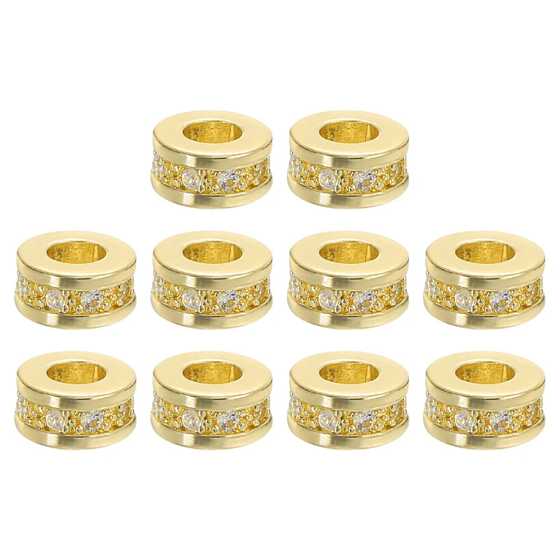 Round Ring Charm Spacer Beads, 10Pcs 8mm - Brass Rhinestone Spacer Beads, Zircon Spacer Beads for DIY Bracelets Jewelry Making (White - Gold)