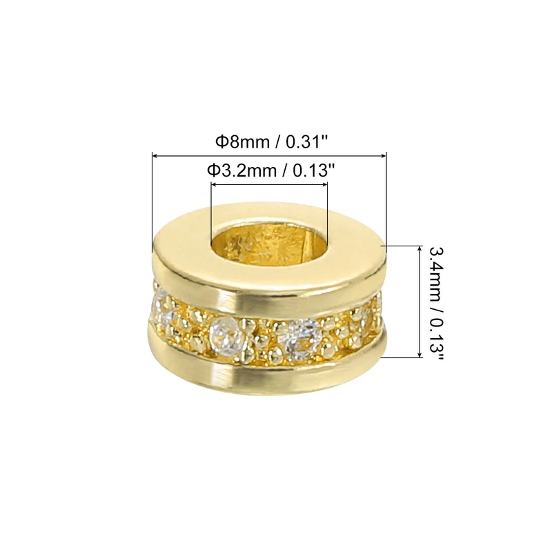 Round Ring Charm Spacer Beads, 10Pcs 8mm - Brass Rhinestone Spacer Beads, Zircon Spacer Beads for DIY Bracelets Jewelry Making (White - Gold)