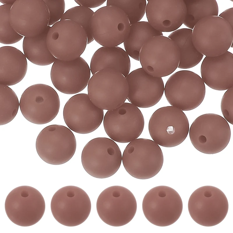 60 Pcs Silicone Beads, 9mm Bulk Beads for Keychain Making, Light Brown