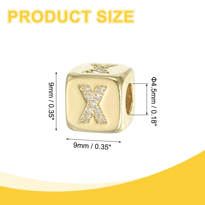 Rhinestone Letters Cube Beads, 26 Letters Dice Charm Alphabet x