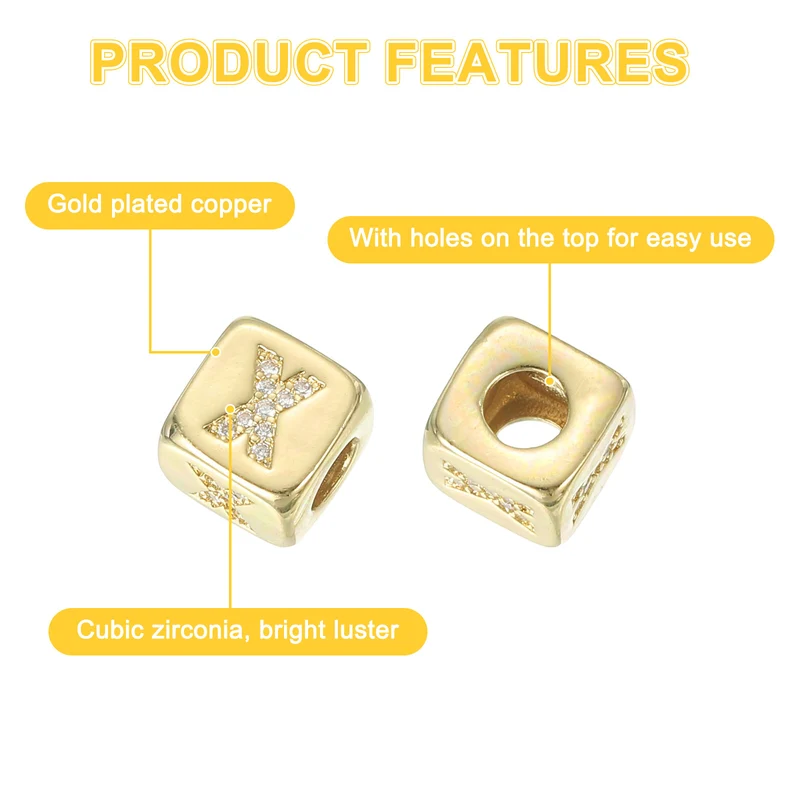 Rhinestone Letters Cube Beads, 26 Letters Dice Charm Alphabet x