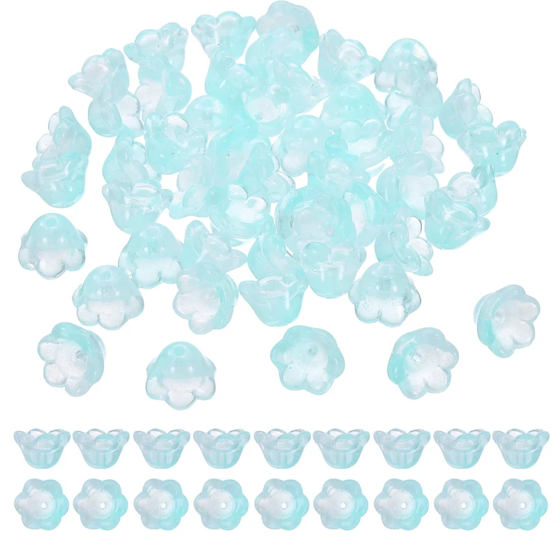 100Pcs Glass Flower Beads for Jewelry Making Loose Bead Charm Lake Blue
