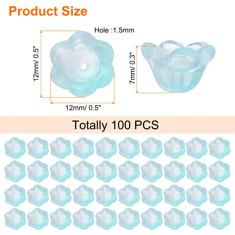 100Pcs Glass Flower Beads for Jewelry Making Loose Bead Charm Lake Blue