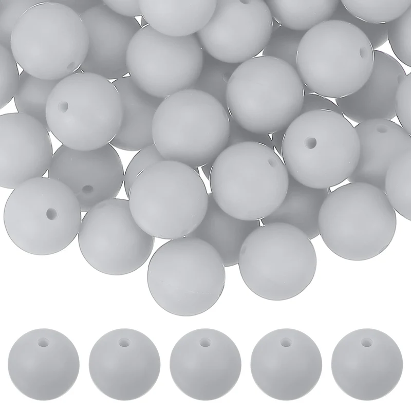 60 Pcs Silicone Beads, 15mm Bulk Beads for Keychain Making, Light Gray