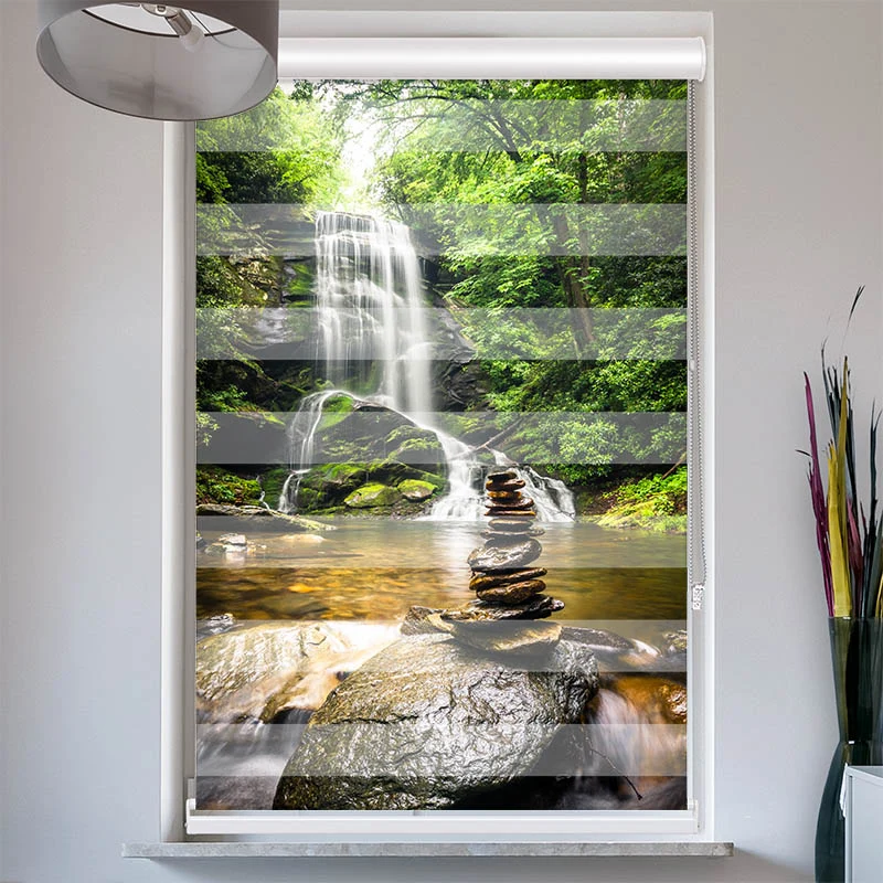 Doppelrollo mit Kassette "Wasserfall Zen Stones"