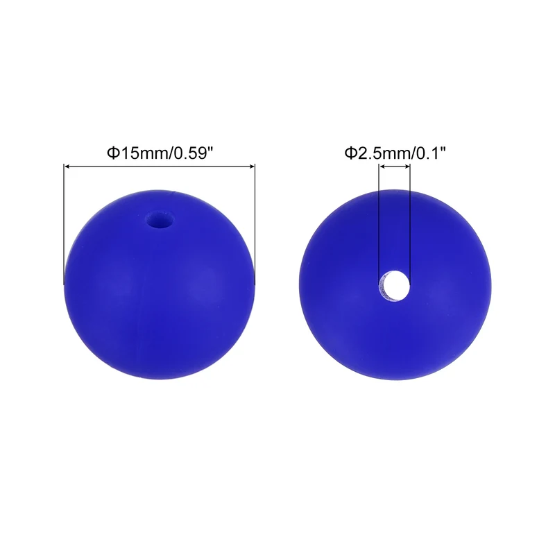 50Pcs 15mm Silicone Beads, Round Loose Rubber Bead for DIY (Sapphire)
