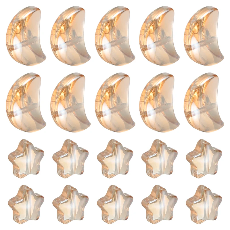 60Pcs Star Moon Shaped Beads, 2 Style Acrylic Spacer Beads Amber