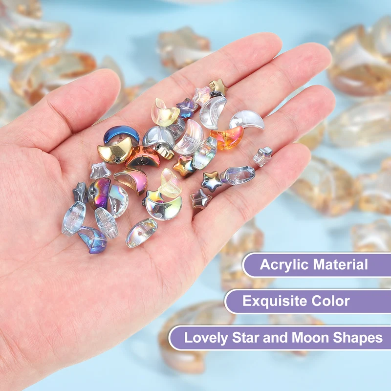 60Pcs Star Moon Shaped Beads, 2 Style Acrylic Spacer Beads Amber